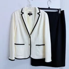 Talbots Aberdeen Ivory Black Trim Blazer & Skirt Set Size 8/10 Crested Buttons