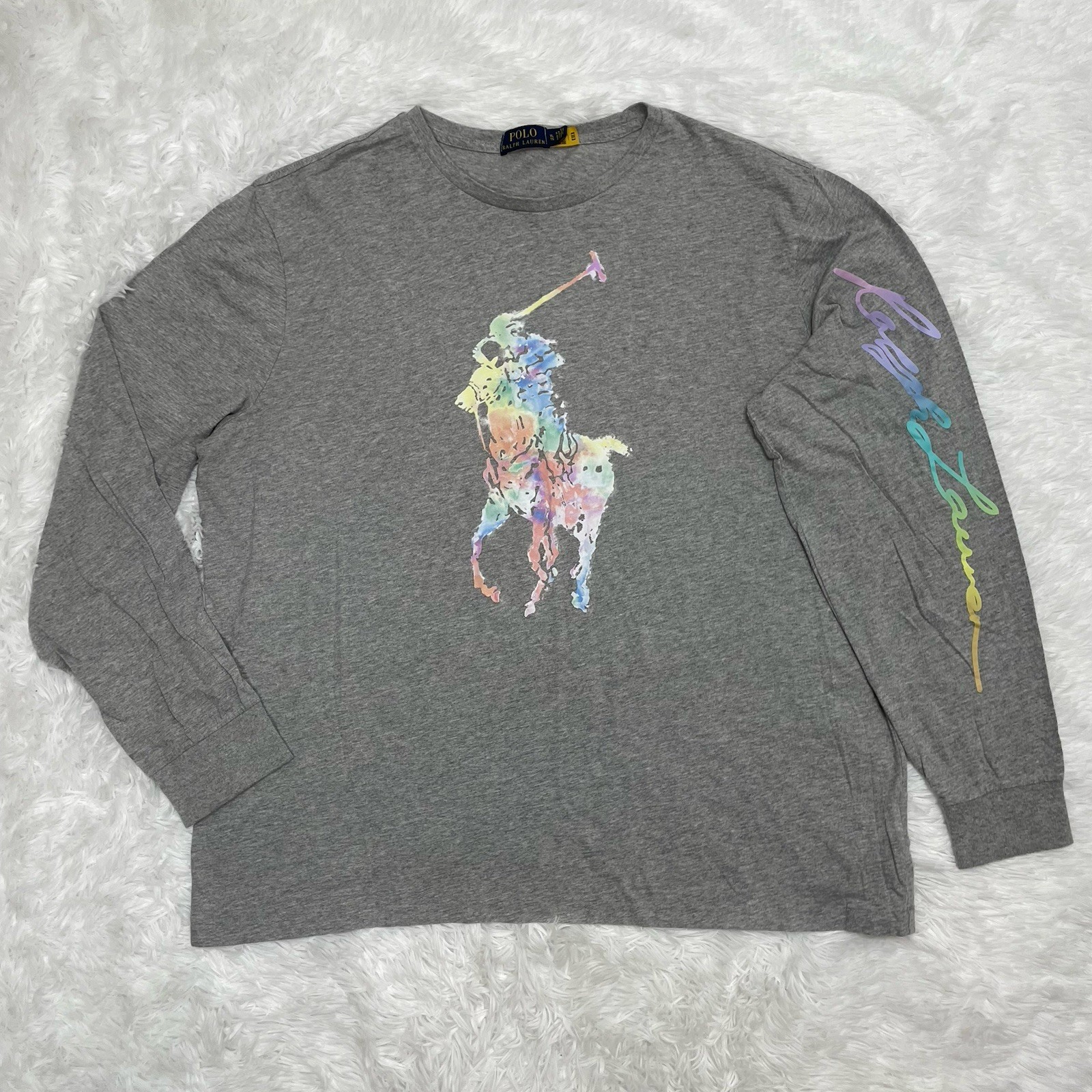 Polo Ralph Lauren Uomo Camicia Manica Lunga Taglia XL Grigio Big Pony Colorata Sciolta