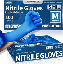 Disposable Nitrile Gloves Black Blue 5Mil Powder-Free Latex-Free Exam 100Pcs