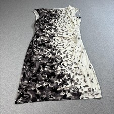 Lauren Ralph Lauren Dress Womens 18 White Black Floral Ruched Sleeveless Stretch