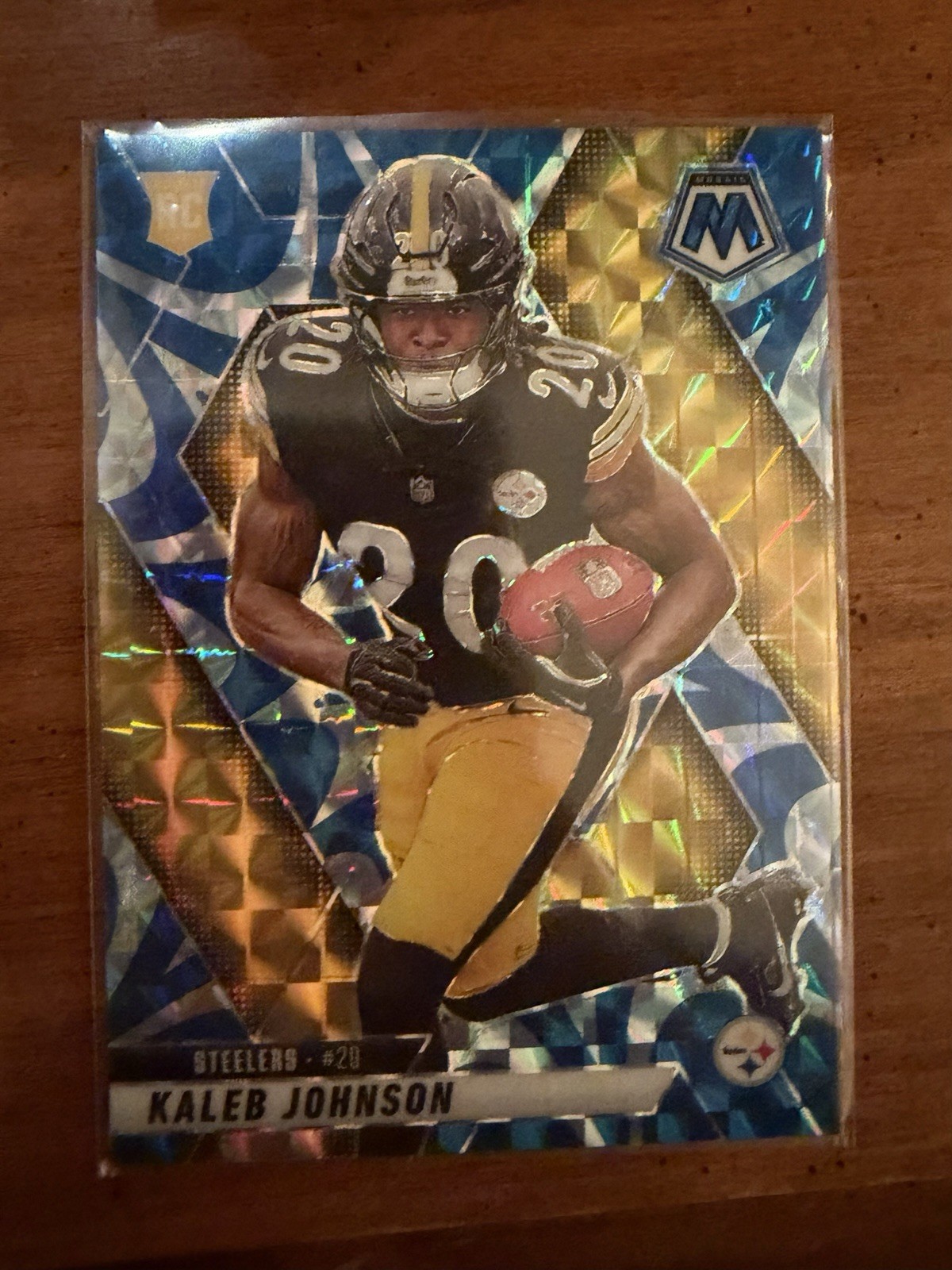 2025 Panini Mosaic Kaleb Johnson Reactive Blue Prizm #315 Pittsburgh Steelers RC