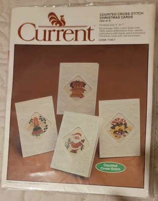 Vtg 1983 Current Counted Cross-stitch Christmas Card Kit 7145-1 Santa, Angel