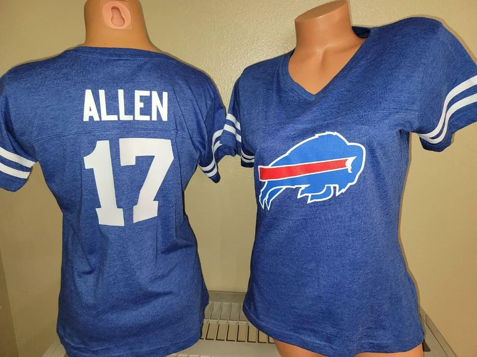 NFL TEAM APPAREL 20117 Womens Buffalo Bills JOSH ALLEN "Stripes" Football Jersey Shirt BLUE New