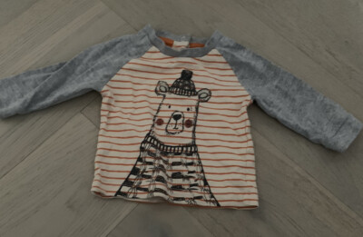 Matalan Baby Boys Grey White Orange Striped Cute Bear Long Sleeve Top 0-3 Months