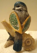 Vintage Bluebird Figurine Handmade Hand Painted Plaster Bird Sculpture