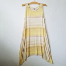 CATO Womens L Tank Dress Swing Sleeveless Jersey Knit Pullover Pockets Yellow 