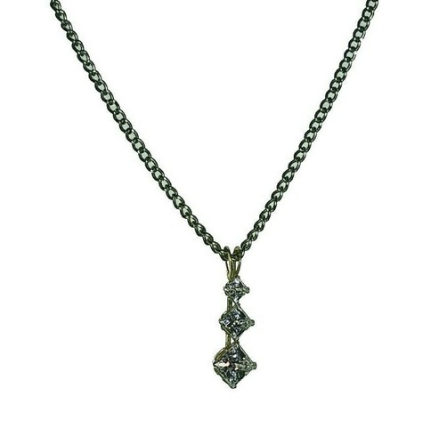 Clear Rhinestones 3 Stone Pendant Fine 12" Chain