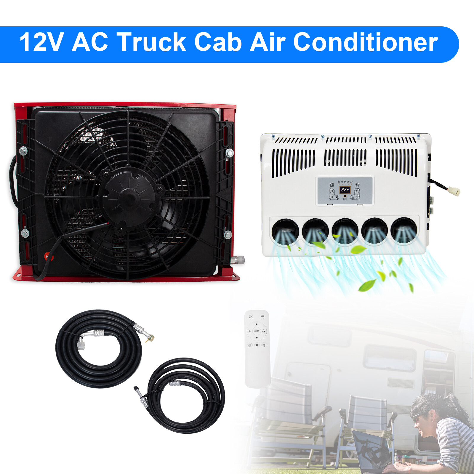 12V 11000BTU Split AC for Semi Trucks Buses RVs Caravans