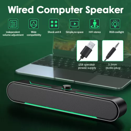 Computer Speakers Stereo Sound Bass Speaker Subwoofer PC Laptop Wired Speaker - Picture 2 of 18