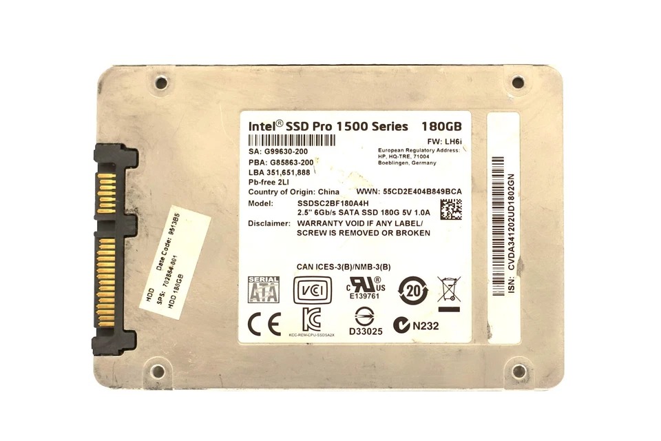 HP SSDSC2BF180A4H Pro 1500 Series 180GB 2.5" 6Gb/s SATA SSD P/N: 735236-001 - Image 2 of 3