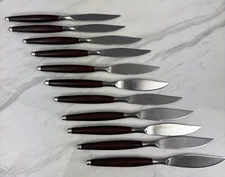 Set of 11 EKCO ETERNA Flatware MCM Steak Knives Wood Composite Handle Japan