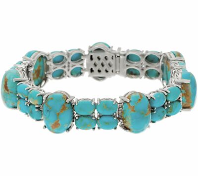 QVC Kingman Turquoise Gemstone Sterling Silver Designer 6-3/4'' Tennis Bracelet
