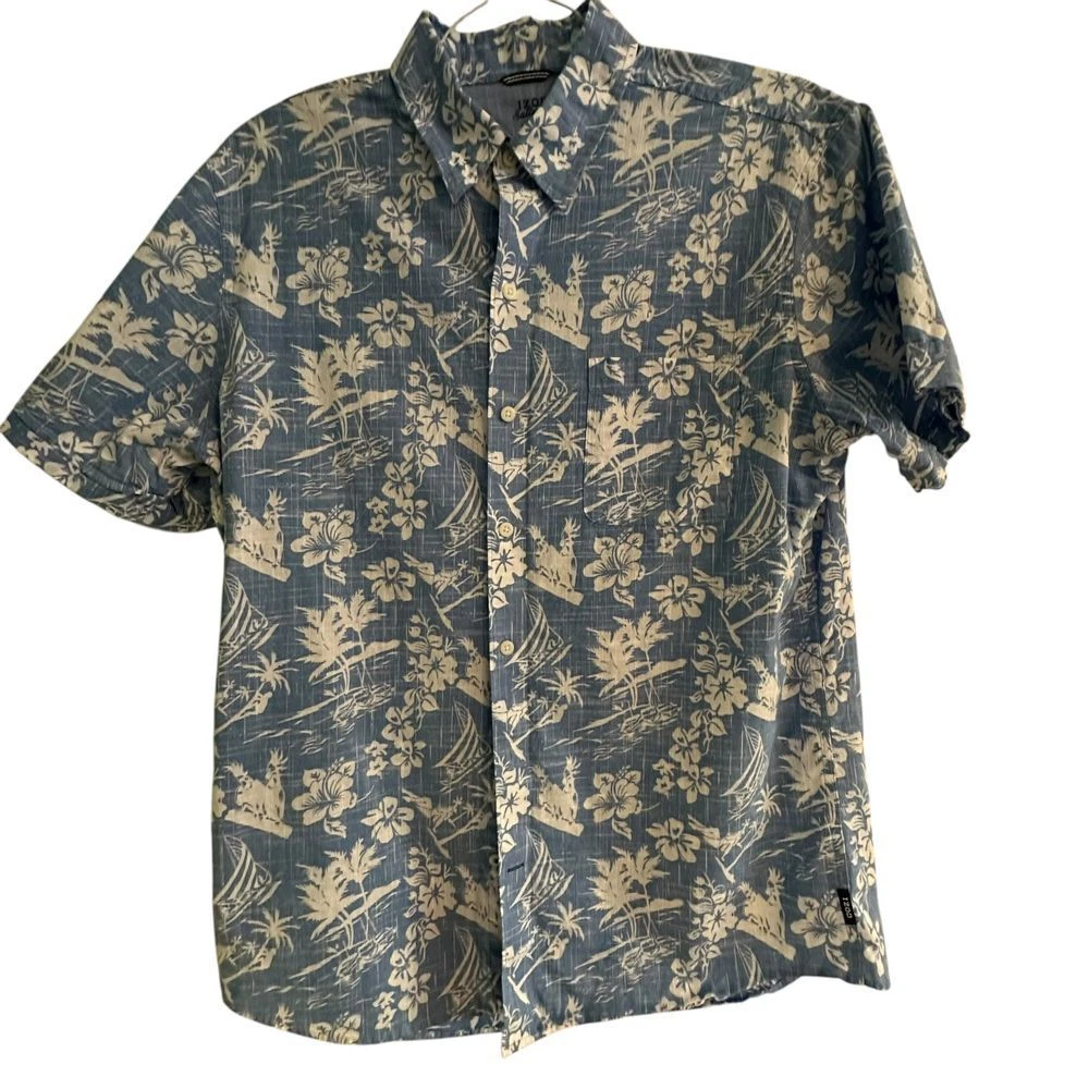 IZOD Saltwater Hawaiian Floral Print Button Down Shirt Tropical Beach Casual L