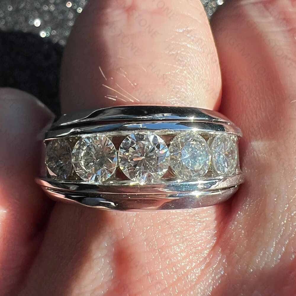 4.2Ct Round Moissanite Men's Engagement Band in 14K White Gold Plated Channel Setting
