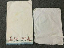 Vintage Baby Pillowcases-2-Embroidered Teddy Bears/Hearts  Flowers- SWEET- SALE