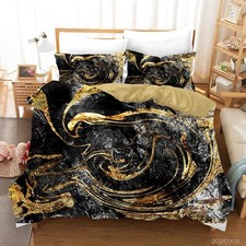 3D Marble Texture Black Golden Quilt Cover Set Duvet Cover Bedding Pillowcases