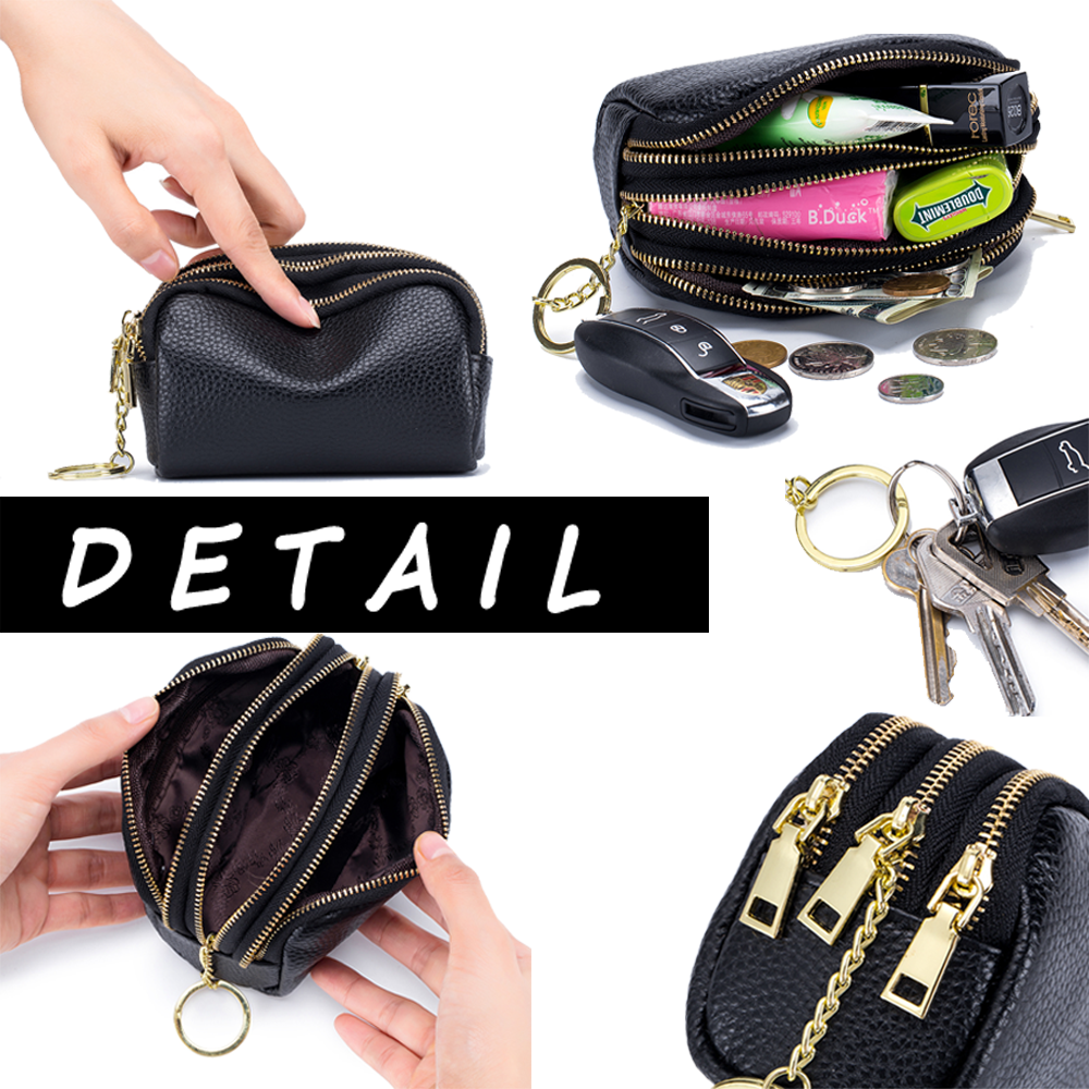 Women Black Multi-layer Coin Purse Leather Multi-function Card Bag