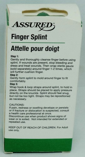 Assured Finger Splint Finger Hook & Loop Strap For Snug Fit No Tape Needed NIP - Picture 2 of 2