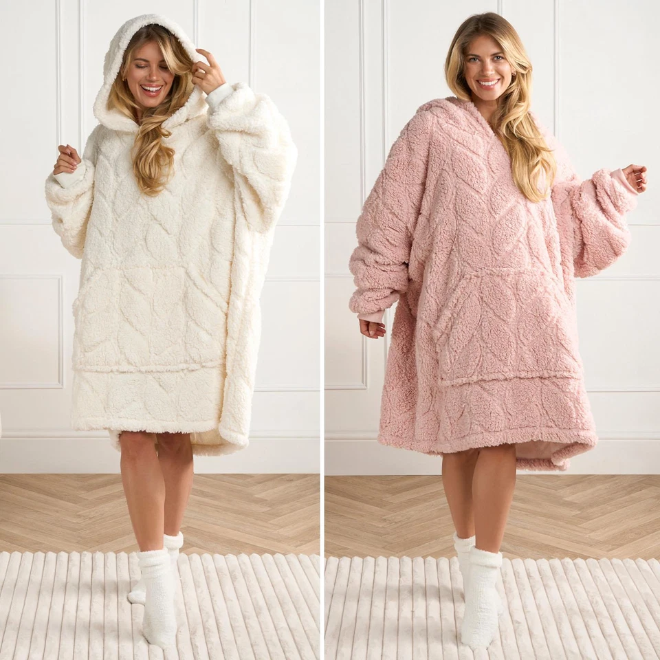 OHS Oversized Hoodie Blanket Giant Fleece Supersoft Braided Jumper Wearable Throw