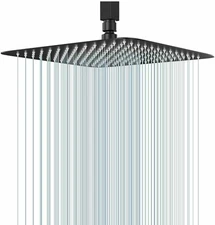 16" Rain Shower Head Luxury Square Stainless Steel Rainfall Shower head Black