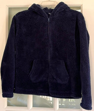 Children's Place Fluffy Fleece Hooded Full Zip Jacket, Navy Blue, Size L 10/12