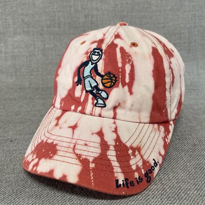 Life is Good Hat Adult Orange Tie Dye Basketball Player Strap Back Baseball Cap