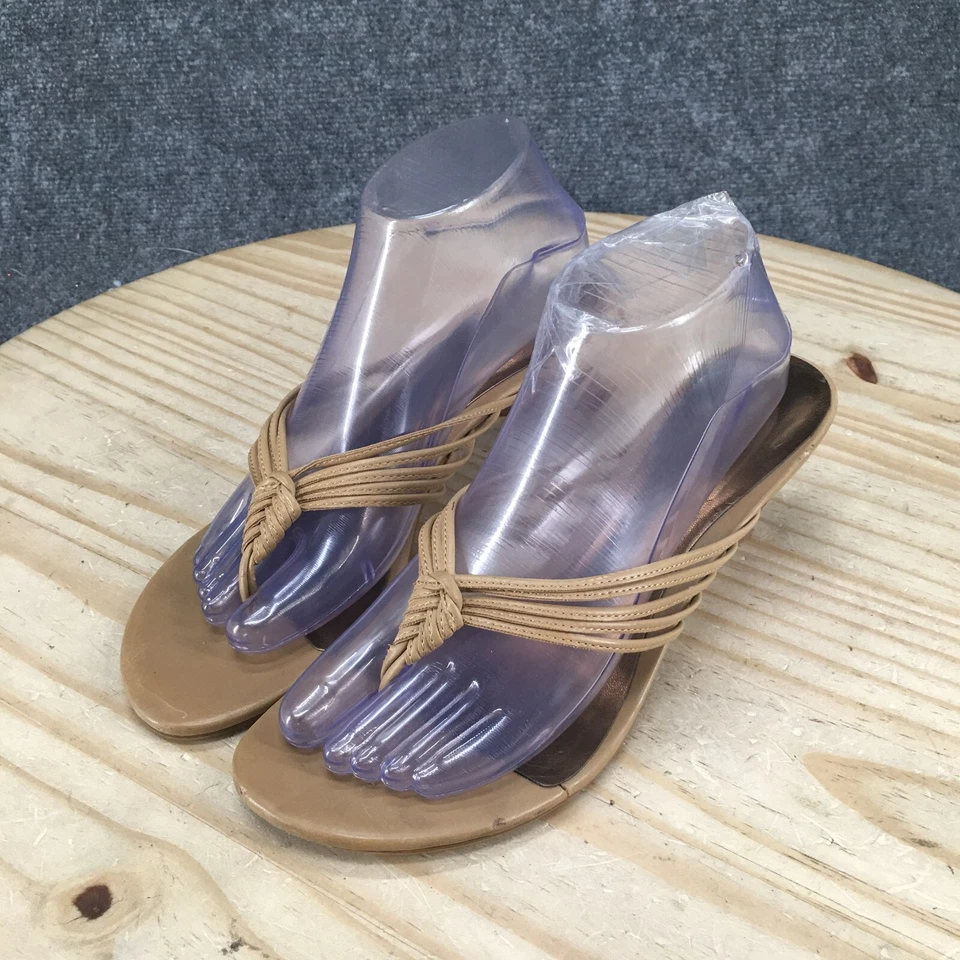 Kelly & Katie Heels Womens 8.5 Flip Flop Strappy Casual 6285969 Beige Slip On - Image 3 of 4