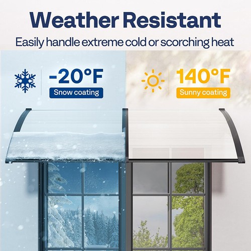 Window Door Awning Canopy UV Rain Cover 40" x 160" Polycarbonate Patio Sun Shade - Picture 4 of 7