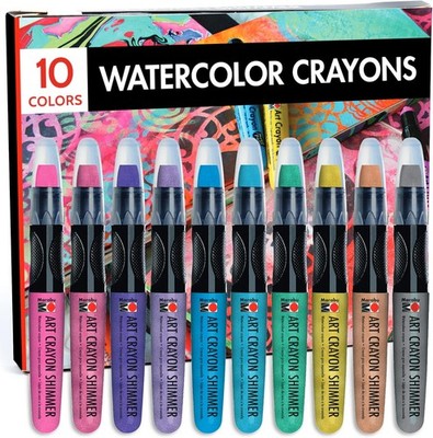 Art Crayons Shimmer Set - 10 Highly Pigmented Metallic Watercolor Crayons - Smoo