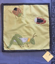 Pottery Barn Kids 16 x 16 Inch Green Bugs Pillow Sham 100% Cotton New With Tags