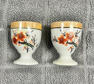 Vintage Japanese Porcelain Egg Cup Set Gold Rim Floral Pattern Set of 2
