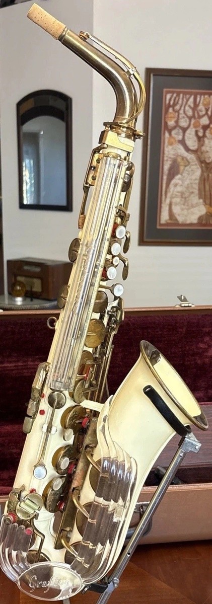 Rare 1960s Grafton Acrylic Alto Saxophone W/ Case Sax Stand