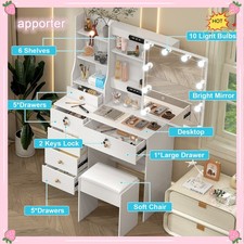 Vanity Makeup Dresser Desk Set With 3 Color LED Lighted Mirror