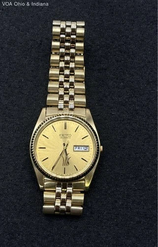 Vintage 2005 Seiko Quartz Day Date Watch Gold Tone Stainless Steel 84g