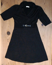 Calvin Klein Womens L Knit Sweater Dress Black Fit n Flare Fall V Neck Office