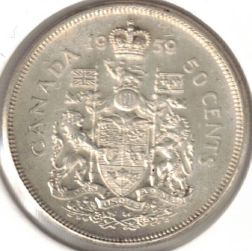 1959 Canadian Uncirculated Silver Fifty Cent Coin!