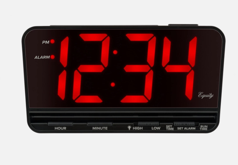 NEW Equity 30402 Extra-Large 3 in. Red LED Electric Alarm Clock with High/Low