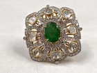 Custom Listing 2 :- Emerald Diamond Ring 925 Sterling Silver Ring Diamond Polki