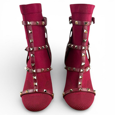 Valentino Garavani Bodytech Lambskin Sock Boots Rubino Red Rockstuds  37.5 Italy