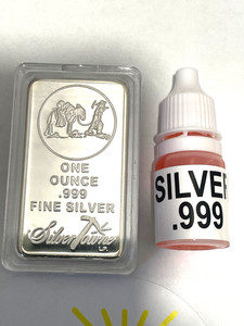 PRACTICE TEST SILVER BAR AND .999 Silver Testing Acid Solution and Silver plated