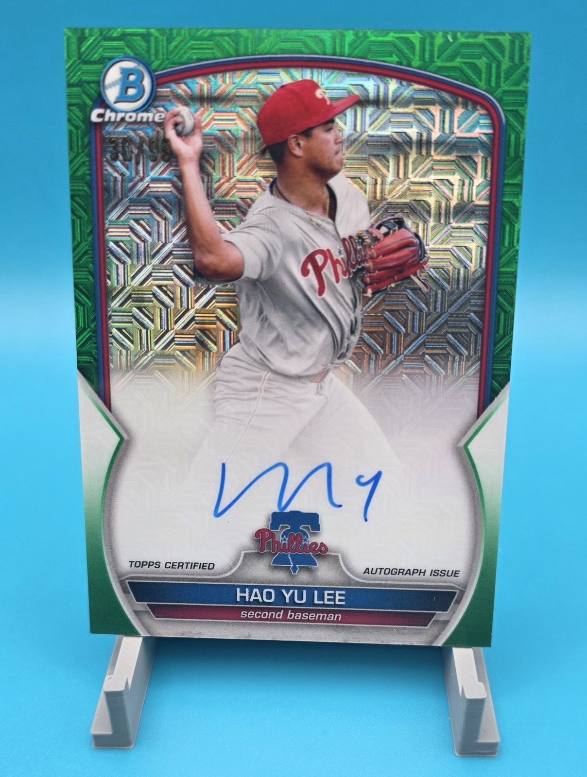 2023 Bowman Chrome Mega  HAO YU LEE  #BMA-HL Green Mojo Refractor Auto  /99