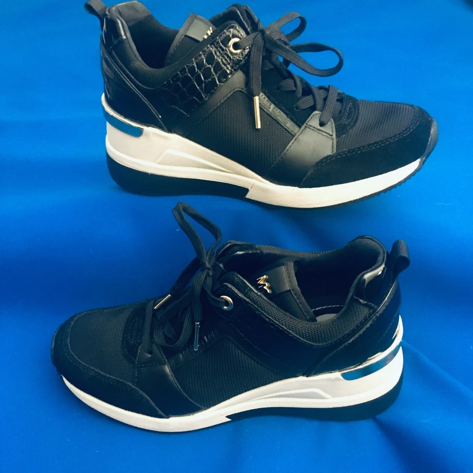 ZAPATILLAS CON CUÑA Michael kors georgie Negras CROCO DORADO MK LOGO Talla 6 Foto 3 de 4