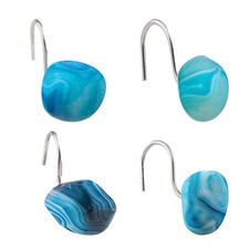 Set of 4 Irregular Blue Agate Crystal Shower Curtain Hooks, Decorative Agate ...