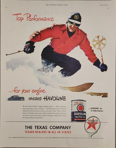 1947 The Texas Company Texaco dealers Vintage Ad Top Havoline Motor Oil