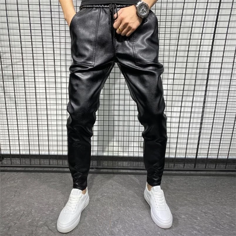 Men's Real Genuine Lambskin Leather Joggers pants Black Leather Biker pant