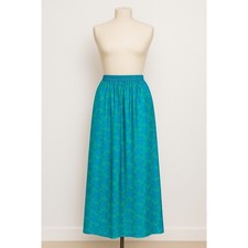 VTG Handmade Womens Maxi Skirt Size S Blue Green Floral Boho Maximalist Retro