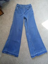 Vintage High Waisted Blue Bell Bottom Flare Jeans with Star Embroidered Pocket