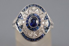 1/2 CT Blue Oval Cut CZ Art Deco Antique Style Wedding 925 Sterling Silver Ring