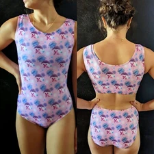 Foxy's Gymnastics Leotard Hedgehogs Printed Pink Open Back Size 12 y AXS