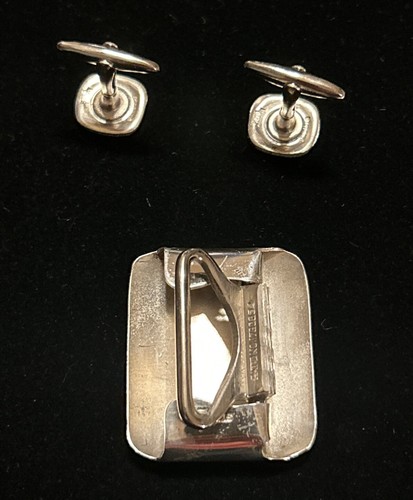 925 Sterling Silver Vintage Maco Striped Belt Buckle & Matching Cufflinks - Picture 3 of 17